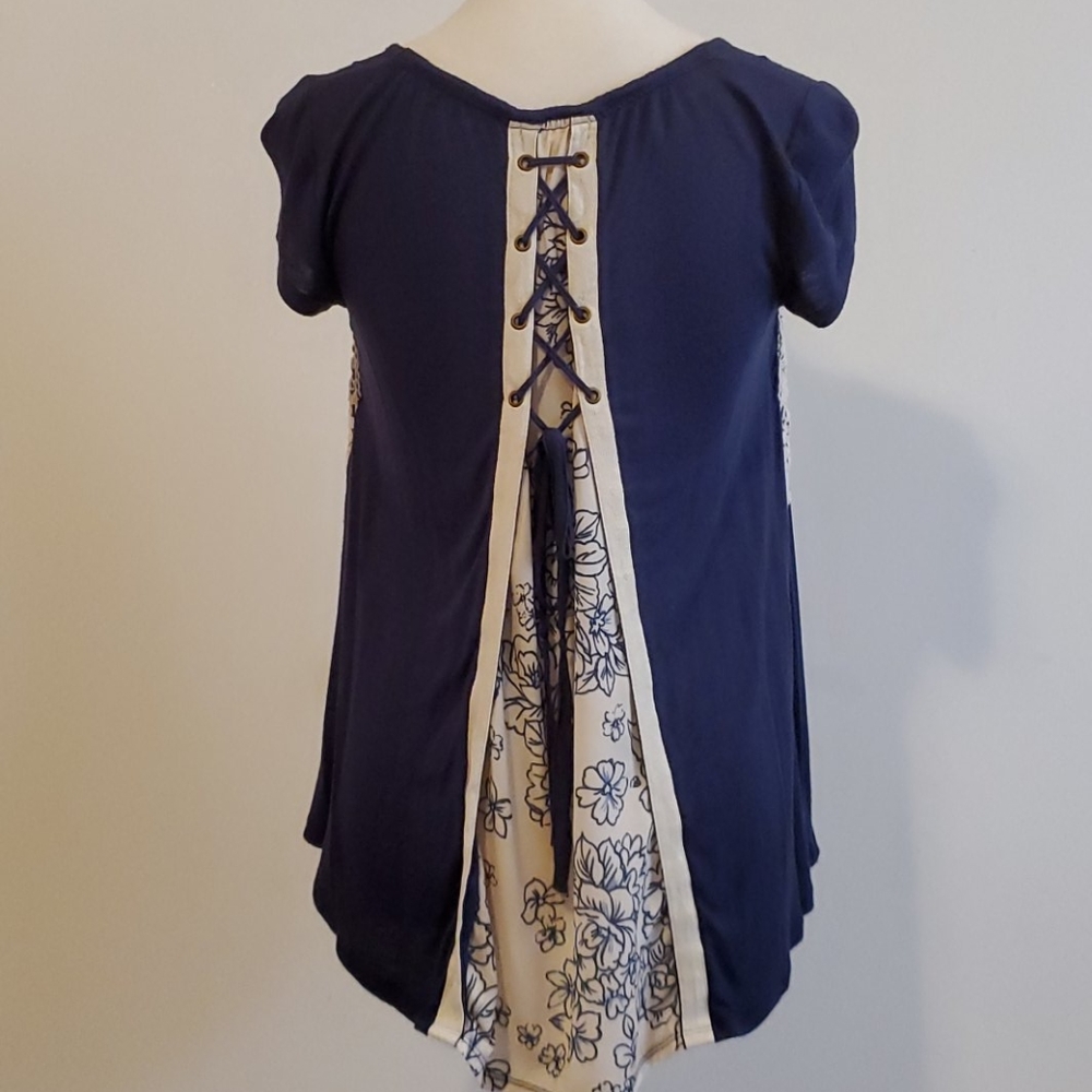 Altar'd State Navy Lace-Up Back T-Shirt